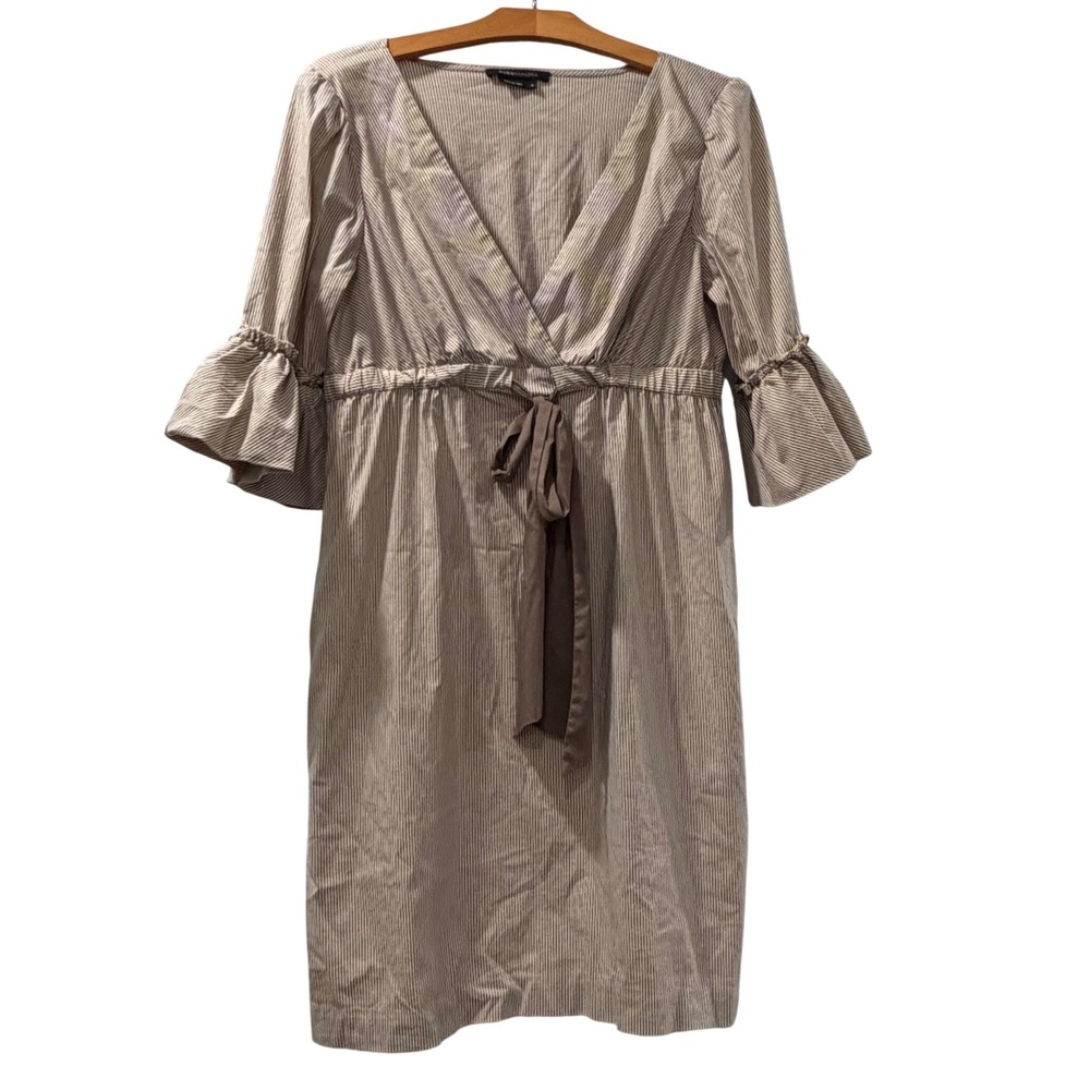 BCBGMAXAZRIA Cotton Pinstripe Empire Waist Ruffle Sleeve Dress Women Medium